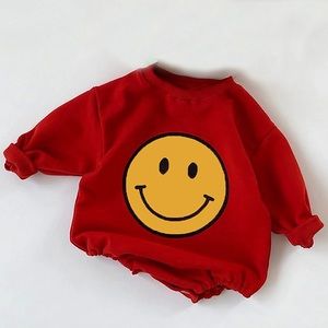 Red Long Sleeve Baby Romper With Smiley Face